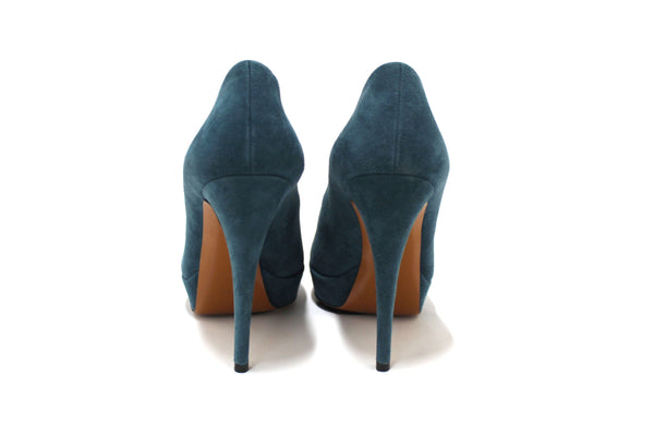 Gucci Blue Suede Leather Platform Pump Shoes Size 36.5