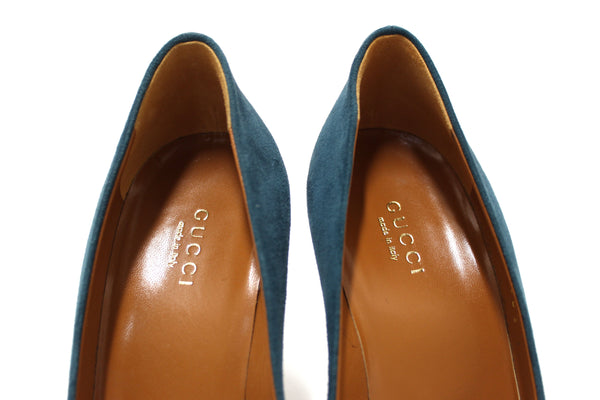 Gucci Blue Suede Leather Platform Pump Shoes Size 36.5