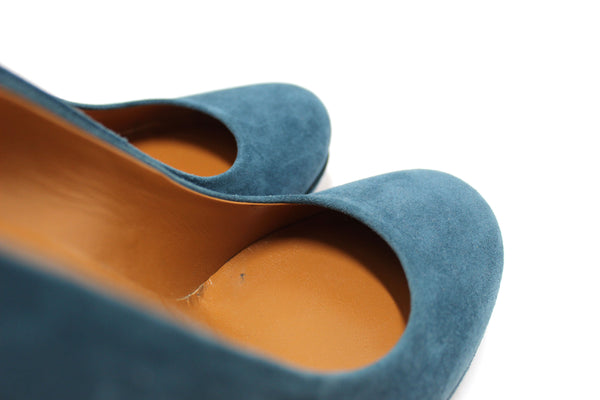 Gucci Blue Suede Leather Platform Pump Shoes Size 36.5