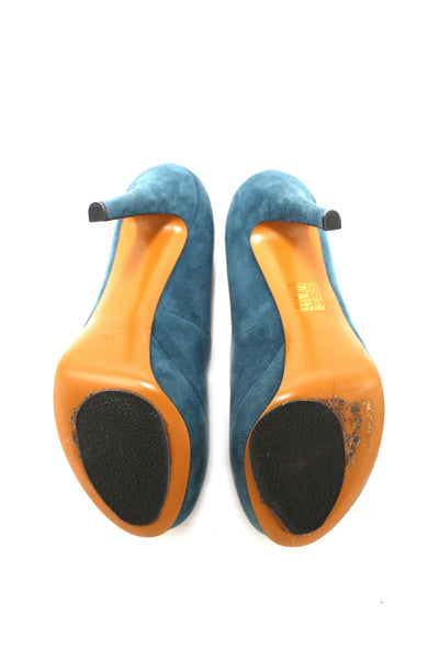 Gucci Blue Suede Leather Platform Pump Shoes Size 36.5