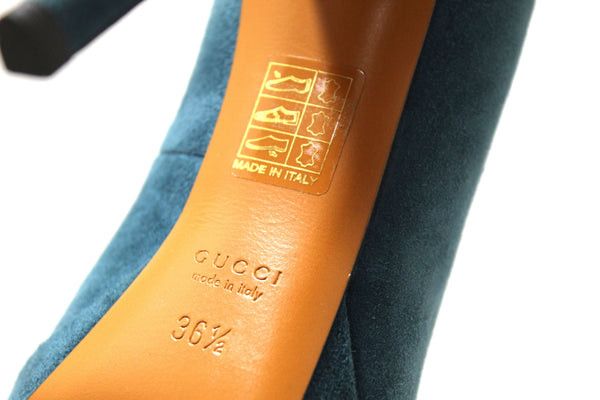 Gucci Blue Suede Leather Platform Pump Shoes Size 36.5