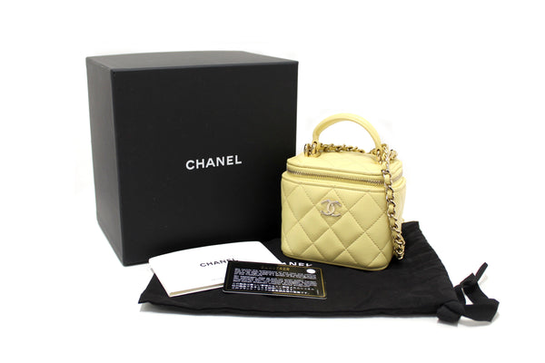 NEW  Chanel Yellow Lambskin Top Handle Mini Vanity Case Crossbody Bag