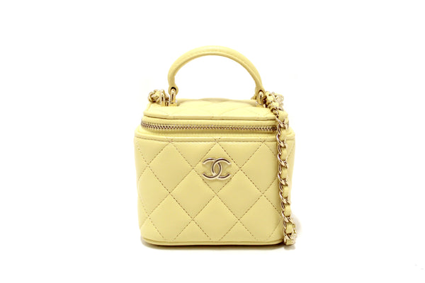 NEW  Chanel Yellow Lambskin Top Handle Mini Vanity Case Crossbody Bag