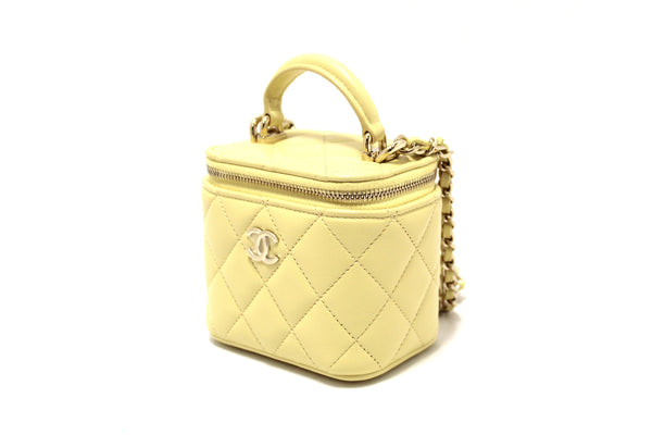 NEW  Chanel Yellow Lambskin Top Handle Mini Vanity Case Crossbody Bag