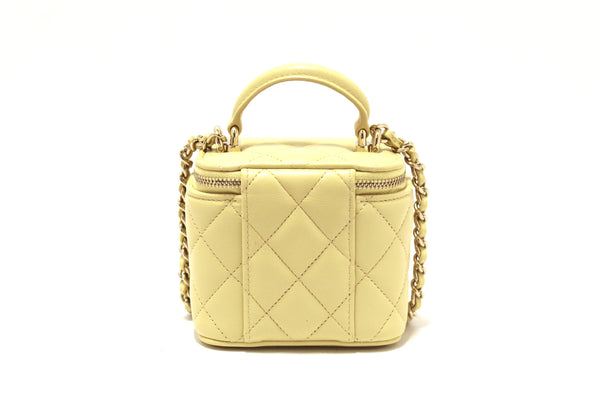 NEW  Chanel Yellow Lambskin Top Handle Mini Vanity Case Crossbody Bag