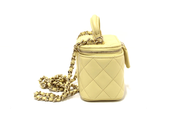 NEW  Chanel Yellow Lambskin Top Handle Mini Vanity Case Crossbody Bag