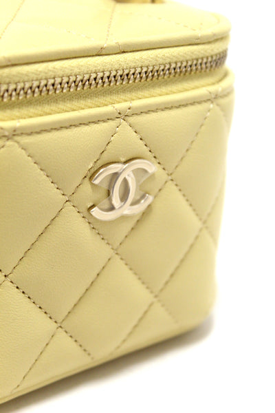 NEW  Chanel Yellow Lambskin Top Handle Mini Vanity Case Crossbody Bag