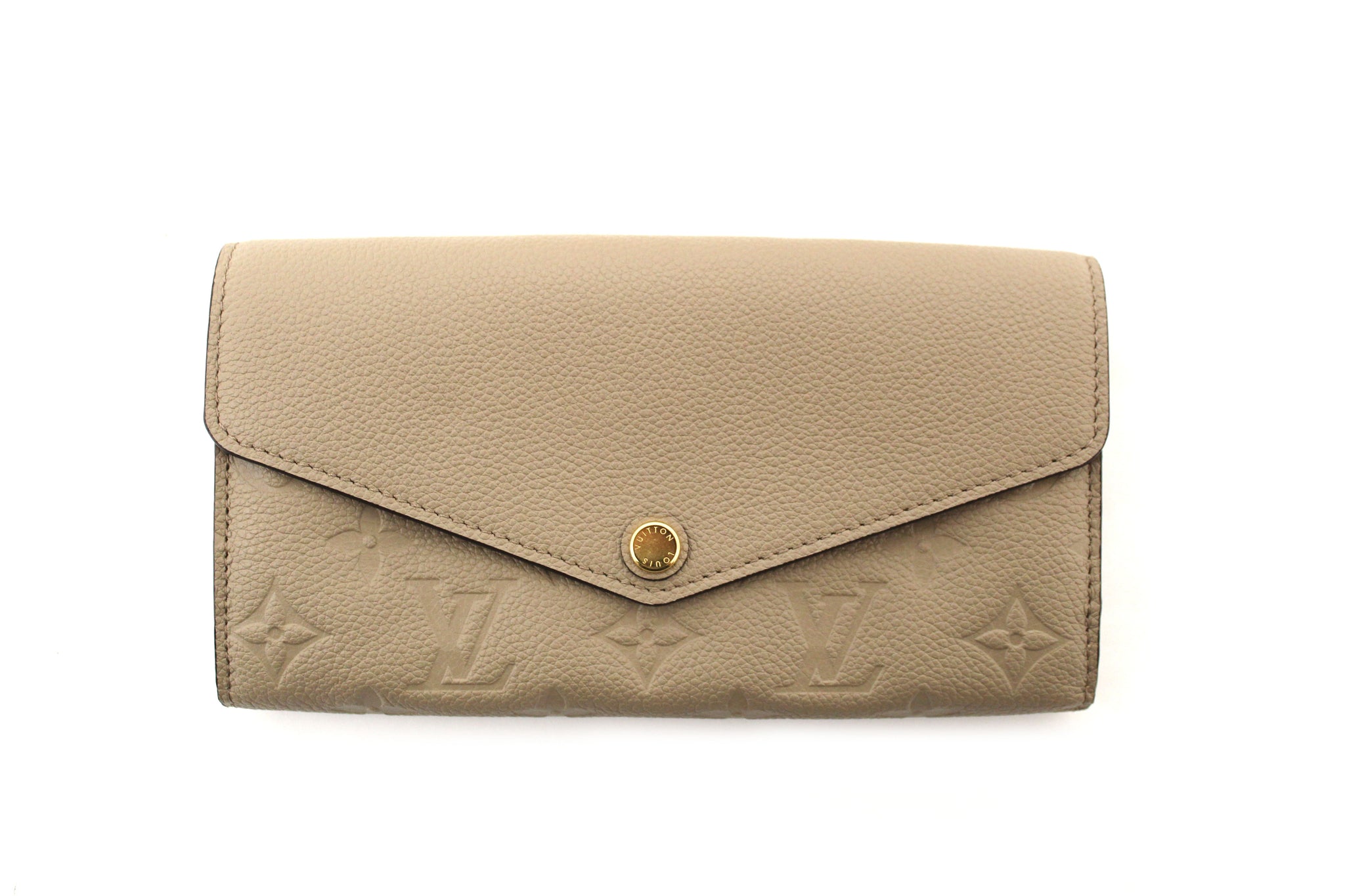 Louis Vuitton Touterelle Beige Monogram Empreinte Leather Sarah Wallet