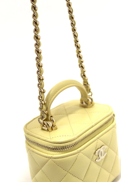 NEW  Chanel Yellow Lambskin Top Handle Mini Vanity Case Crossbody Bag