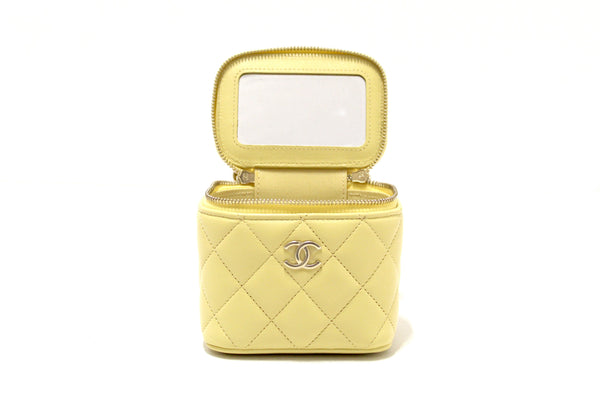 NEW  Chanel Yellow Lambskin Top Handle Mini Vanity Case Crossbody Bag