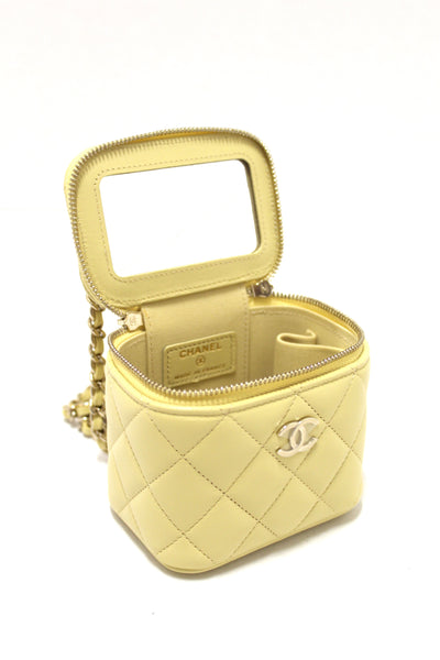 NEW  Chanel Yellow Lambskin Top Handle Mini Vanity Case Crossbody Bag