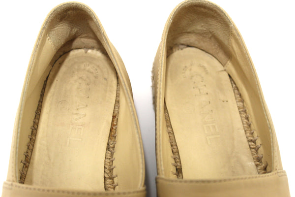 Chanel Beige/Black Lambskin Leather Espadrilles Shoes Size 37.5