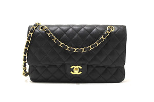 Chanel Classic Black Quilted Caviar Leather Classic Medium Double Flap Bag