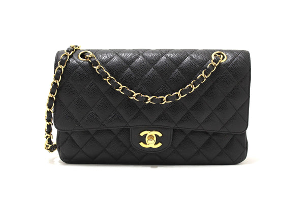 Chanel Classic Black Quilted Caviar Leather Classic Medium Double Flap Bag