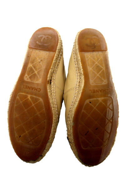 Chanel Beige/Black Lambskin Leather Espadrilles Shoes Size 37.5