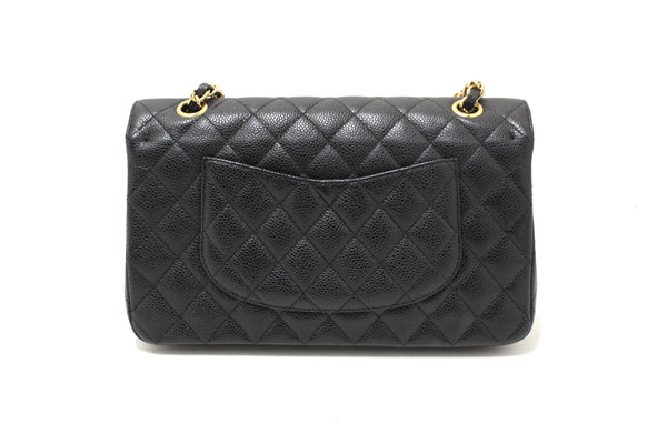 Chanel Classic Black Quilted Caviar Leather Classic Medium Double Flap Bag