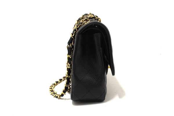 Chanel Classic Black Quilted Caviar Leather Classic Medium Double Flap Bag