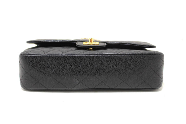 Chanel Classic Black Quilted Caviar Leather Classic Medium Double Flap Bag