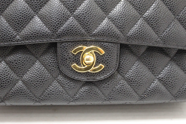 Chanel Classic Black Quilted Caviar Leather Classic Medium Double Flap Bag