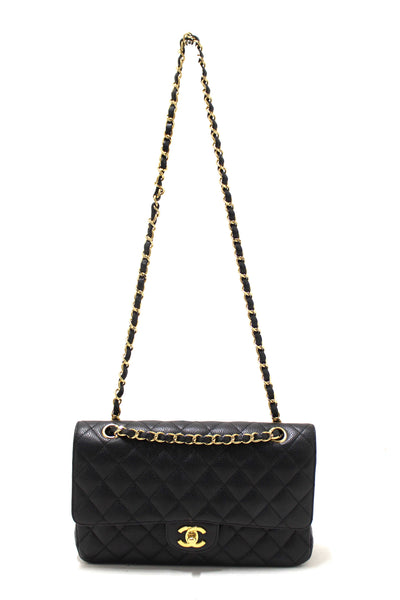 Chanel Classic Black Quilted Caviar Leather Classic Medium Double Flap Bag
