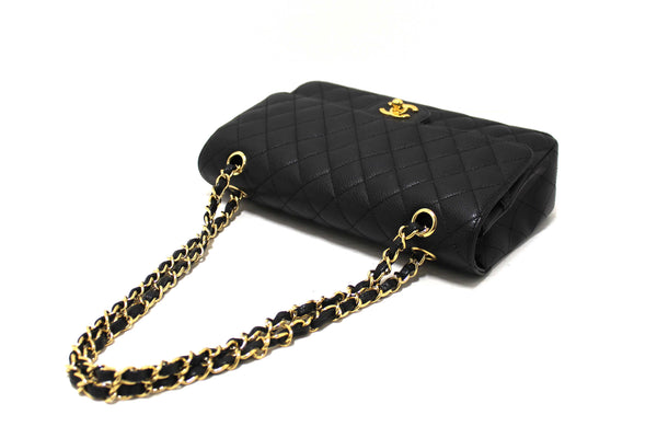 Chanel Classic Black Quilted Caviar Leather Classic Medium Double Flap Bag