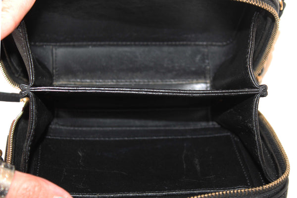 Chanel Black Quilted Caviar Leather Small CC Filigree Vanity Case