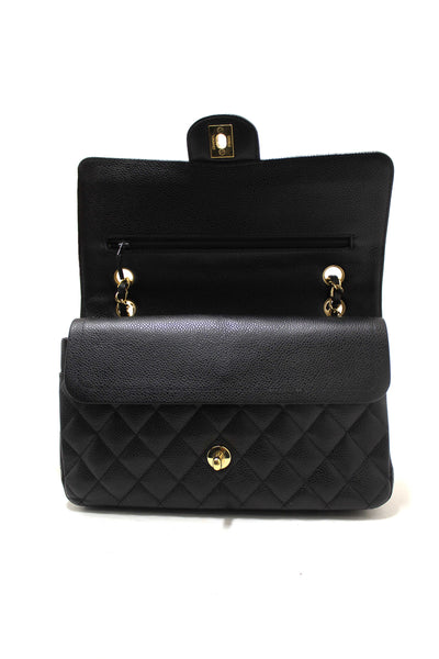 Chanel Classic Black Quilted Caviar Leather Classic Medium Double Flap Bag