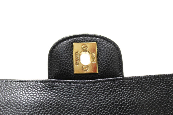 Chanel Classic Black Quilted Caviar Leather Classic Medium Double Flap Bag