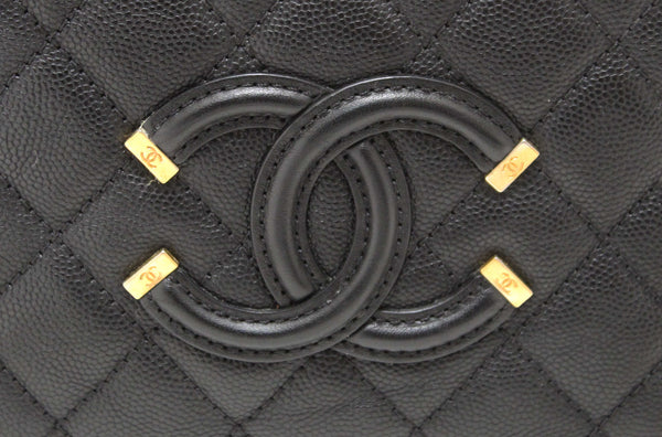Chanel Black Quilted Caviar Leather Small CC Filigree Vanity Case