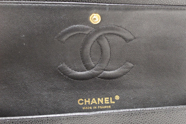Chanel Classic Black Quilted Caviar Leather Classic Medium Double Flap Bag