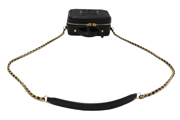 Chanel Black Quilted Caviar Leather Small CC Filigree Vanity Case