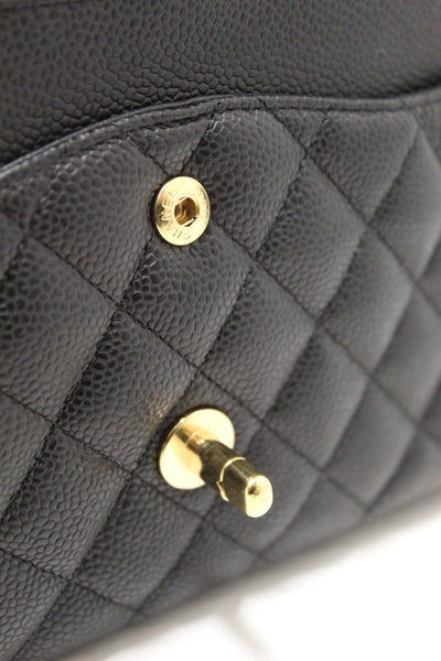 Chanel Classic Black Quilted Caviar Leather Classic Medium Double Flap Bag