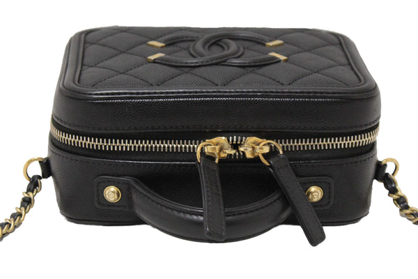 Chanel Black Quilted Caviar Leather Small CC Filigree Vanity Case
