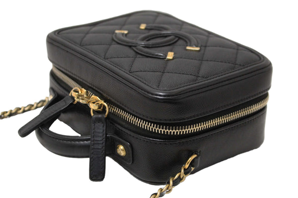 Chanel Black Quilted Caviar Leather Small CC Filigree Vanity Case
