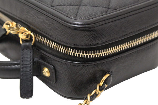 Chanel Black Quilted Caviar Leather Small CC Filigree Vanity Case