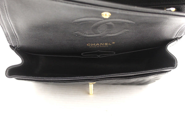 Chanel Classic Black Quilted Caviar Leather Classic Medium Double Flap Bag