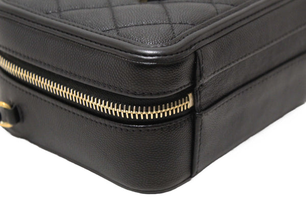Chanel Black Quilted Caviar Leather Small CC Filigree Vanity Case