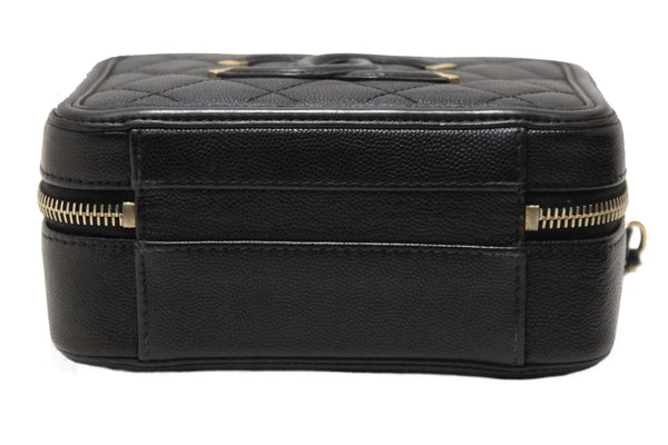 Chanel Black Quilted Caviar Leather Small CC Filigree Vanity Case
