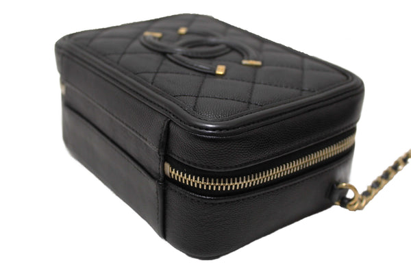 Chanel Black Quilted Caviar Leather Small CC Filigree Vanity Case