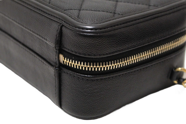 Chanel Black Quilted Caviar Leather Small CC Filigree Vanity Case