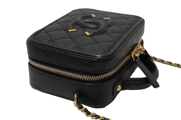 Chanel Black Quilted Caviar Leather Small CC Filigree Vanity Case