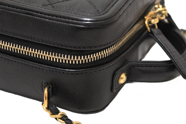 Chanel Black Quilted Caviar Leather Small CC Filigree Vanity Case