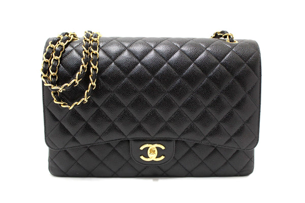 Chanel Black Quilted Caviar Leather Classic Maxi Double Flap Bag
