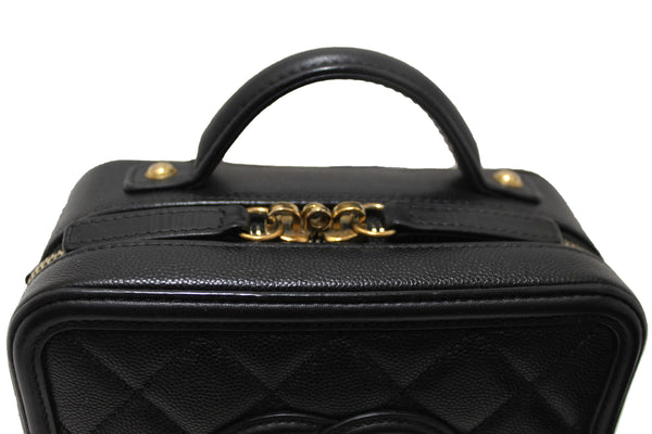 Chanel Black Quilted Caviar Leather Small CC Filigree Vanity Case
