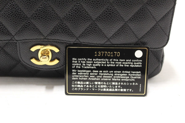 Chanel Classic Black Quilted Caviar Leather Classic Medium Double Flap Bag