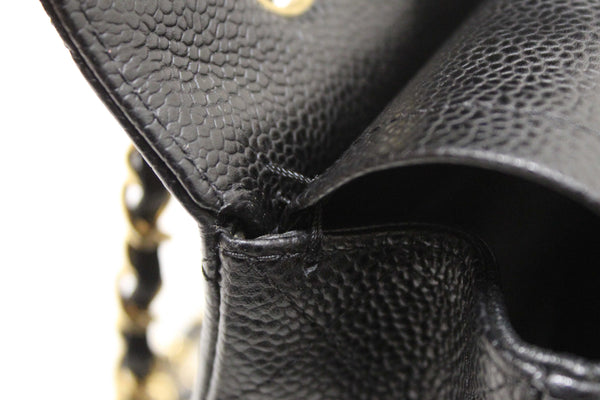 Chanel Classic Black Quilted Caviar Leather Classic Medium Double Flap Bag