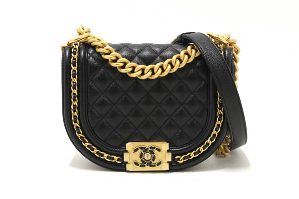 Chanel Black Quilted Caviar Leather Le Boy Half Moon Small Messenger Bag