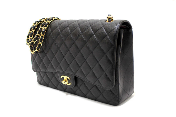 Chanel Black Quilted Caviar Leather Classic Maxi Double Flap Bag