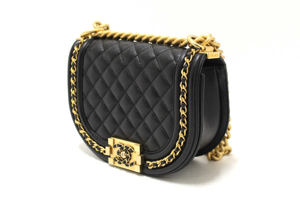 Chanel Black Quilted Caviar Leather Le Boy Half Moon Small Messenger Bag