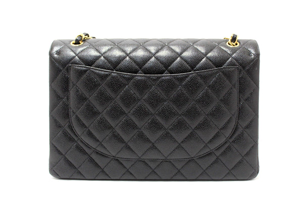 Chanel Black Quilted Caviar Leather Classic Maxi Double Flap Bag
